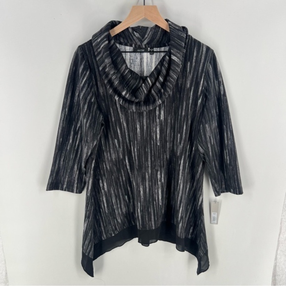 Apt. 9 Abstract Print 3/4 Sleeve Shark Bite Hem Cowl Neck Sweater
